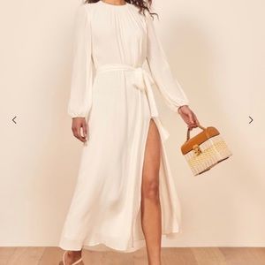 Reformation white maxi dress with matching sash